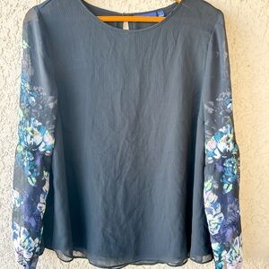 Size XL - Apt 9 Long Sleeve Black Blouse with Sheer Floral Sleeves